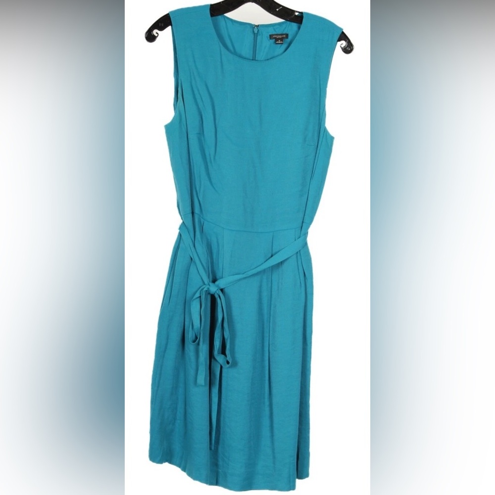 Ann Taylor Women’s Dress 6 Green A Line Sleeveless Belted Pockets Lined